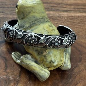 Sterling Silver Floral Vine Cuff Bracelet - Silver